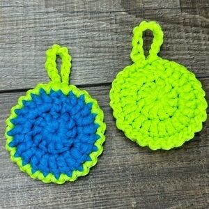 Kitchen Dish Scrubbies Set of 2 Tulle Double Layered Handcrafted Crochet
